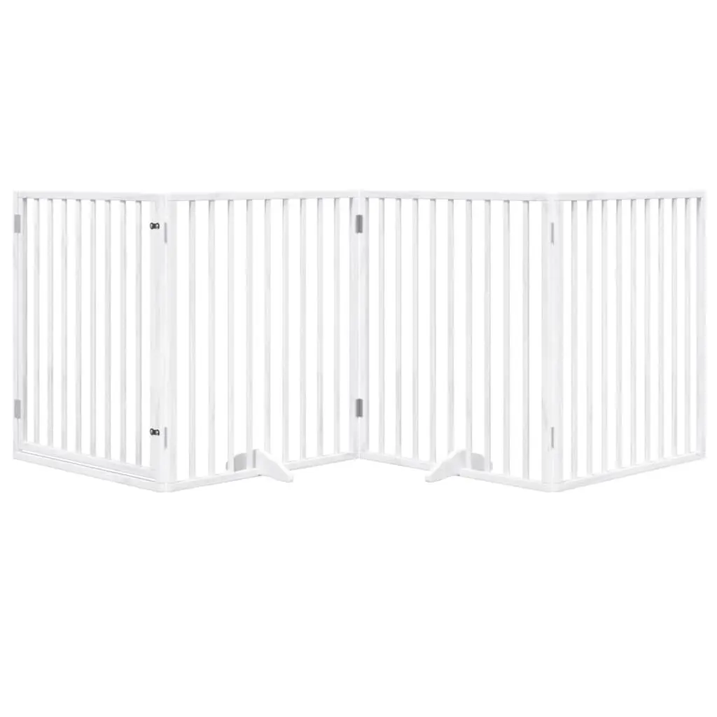 Dog Gate Foldable 4 Panels White Poplar Wood Pet Safety Barrier