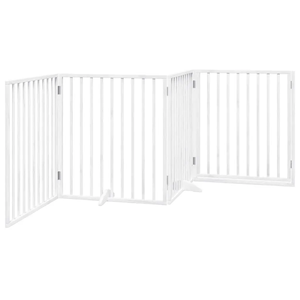 Dog Gate Foldable 4 Panels White Poplar Wood Pet Safety Barrier