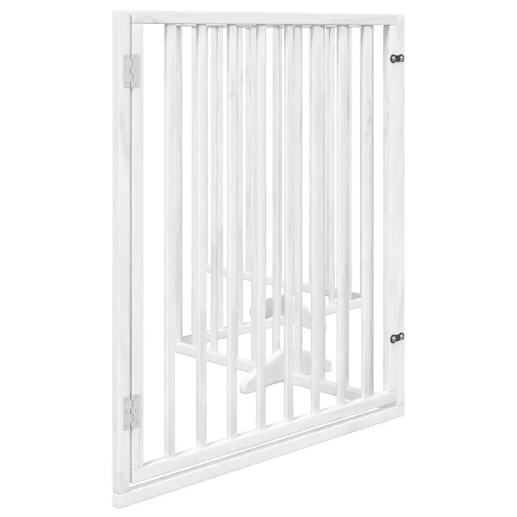 Dog Gate Foldable 4 Panels White Poplar Wood Pet Safety Barrier