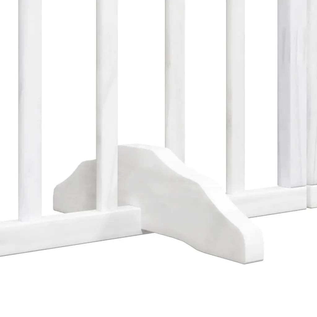 Dog Gate Foldable 4 Panels White Poplar Wood Pet Safety Barrier