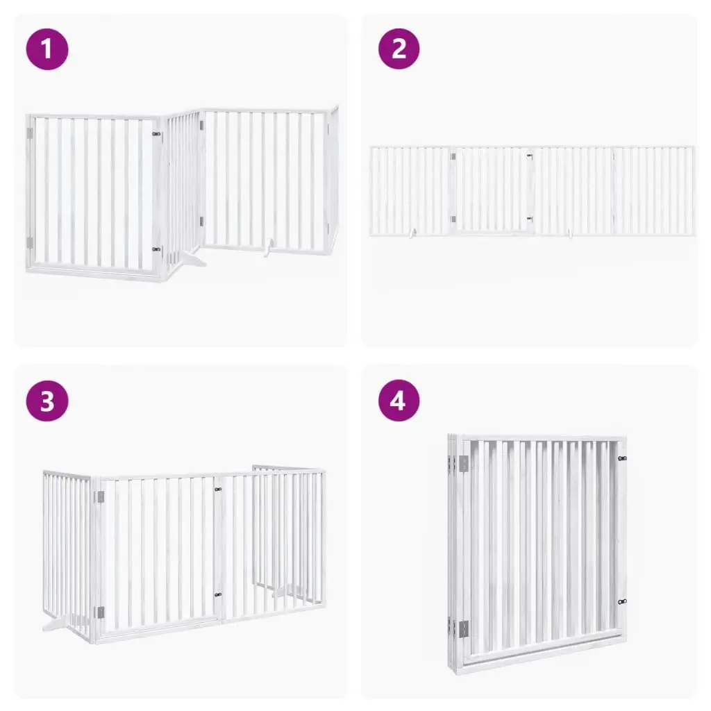 Dog Gate Foldable 4 Panels White Poplar Wood Pet Safety Barrier