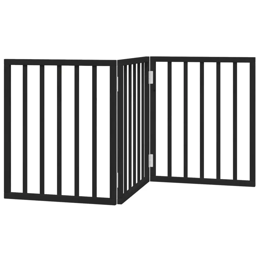 Dog Gate Foldable 3 Panels Black 150cm Poplar Wood Pet Safety Barrier