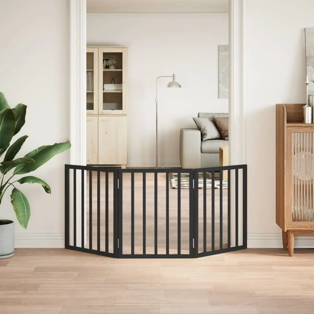 Dog Gate Foldable 3 Panels Black 150cm Poplar Wood Pet Safety Barrier
