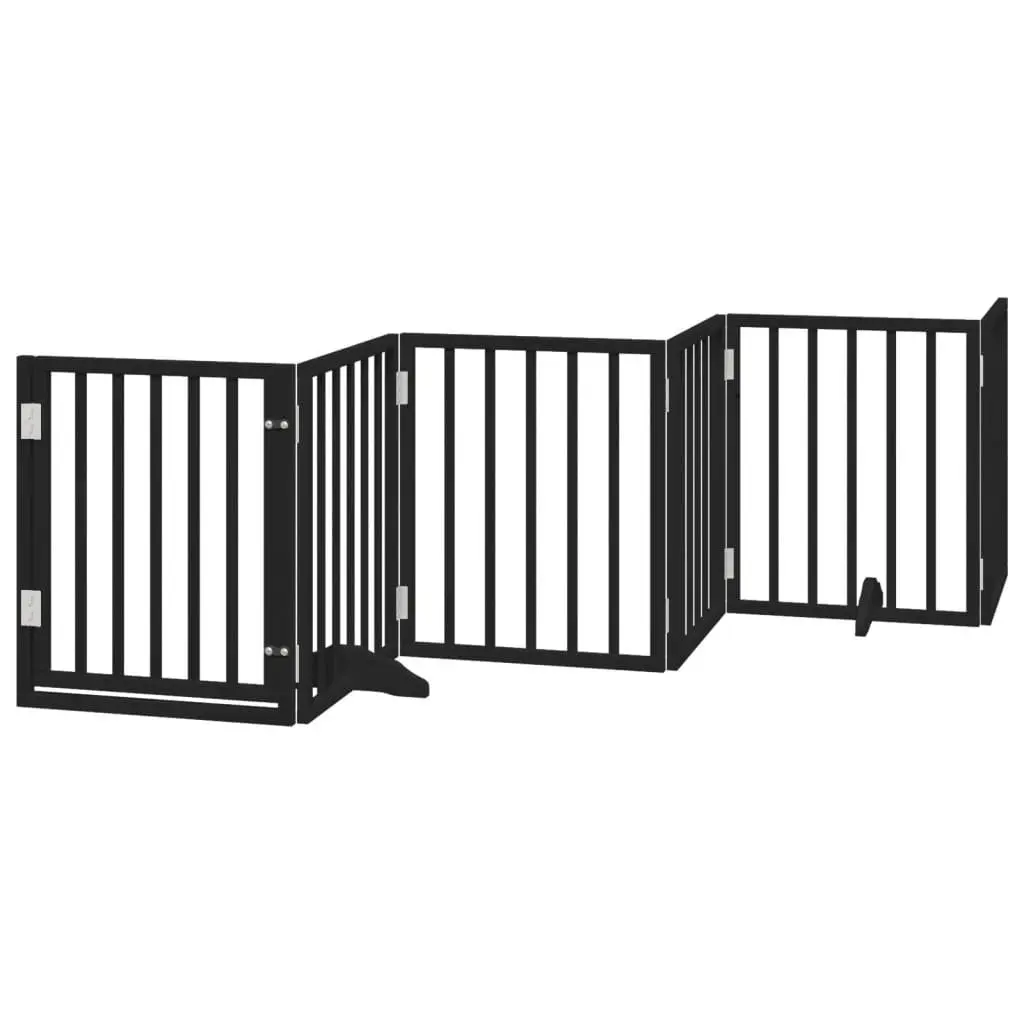 Dog Gate 6 Panel Foldable Black 300cm Poplar Wood Pet Safety Barrier