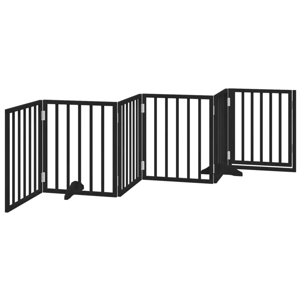 Dog Gate 6 Panel Foldable Black 300cm Poplar Wood Pet Safety Barrier