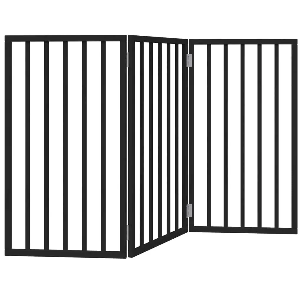 Dog Gate Foldable 3 Panels Black 150 cm Pet Safety Barrier Poplar Wood