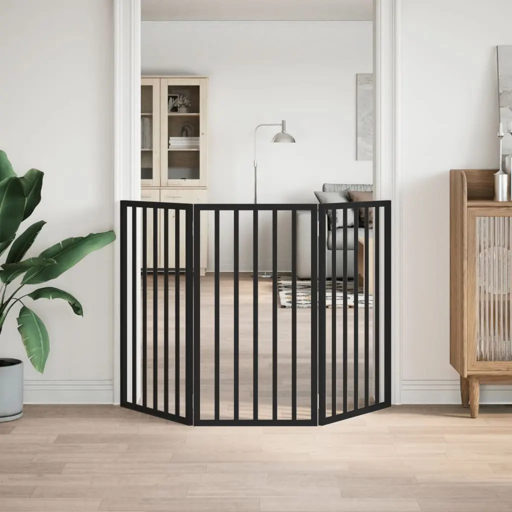 Dog Gate Foldable 3 Panels Black 150 cm Pet Safety Barrier Poplar Wood