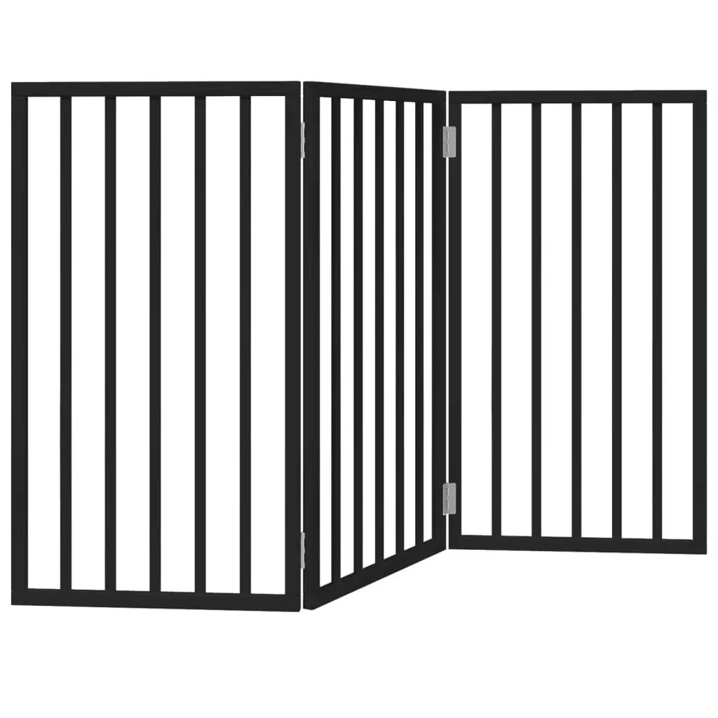 Dog Gate Foldable 3 Panels Black 150 cm Pet Safety Barrier Poplar Wood