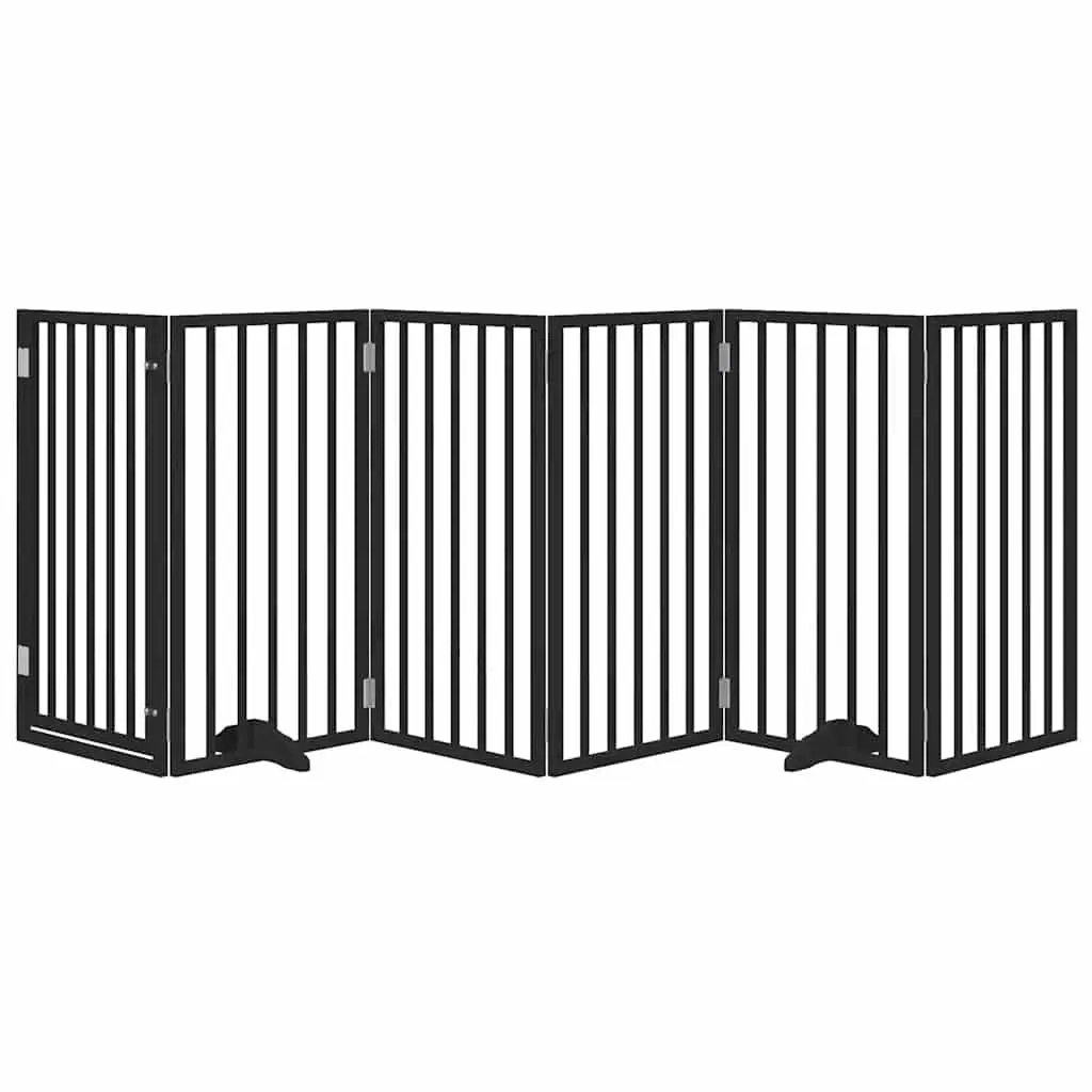 Dog Gate Foldable 6 Panels Black Poplar Wood Pet Safety Barrier