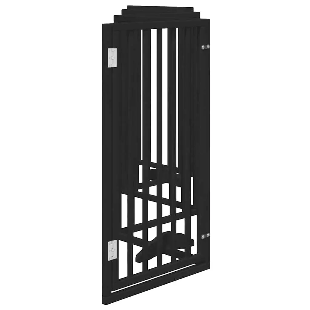 Dog Gate Foldable 6 Panels Black Poplar Wood Pet Safety Barrier