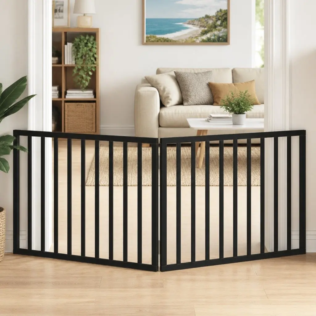 Dog Gate Foldable 2 Panels Black 160cm Poplar Wood
