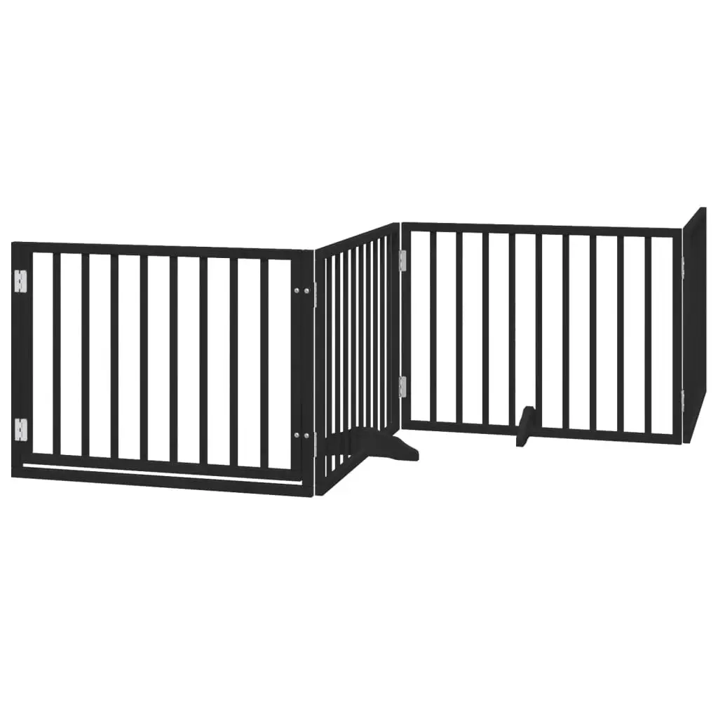 Pet Barrier Foldable 4 Panel Dog Gate with Door Black Poplar Wood