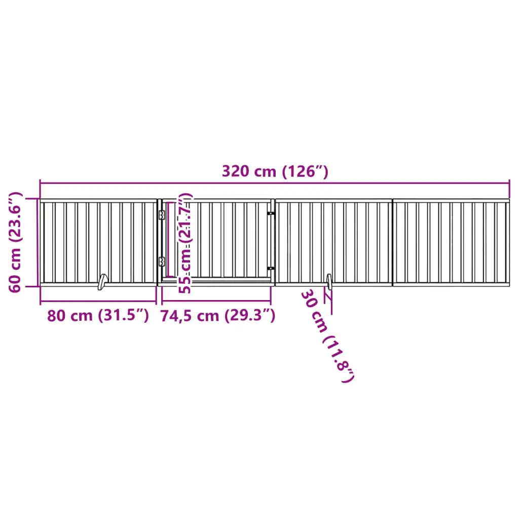 Pet Barrier Foldable 4 Panel Dog Gate with Door Black Poplar Wood