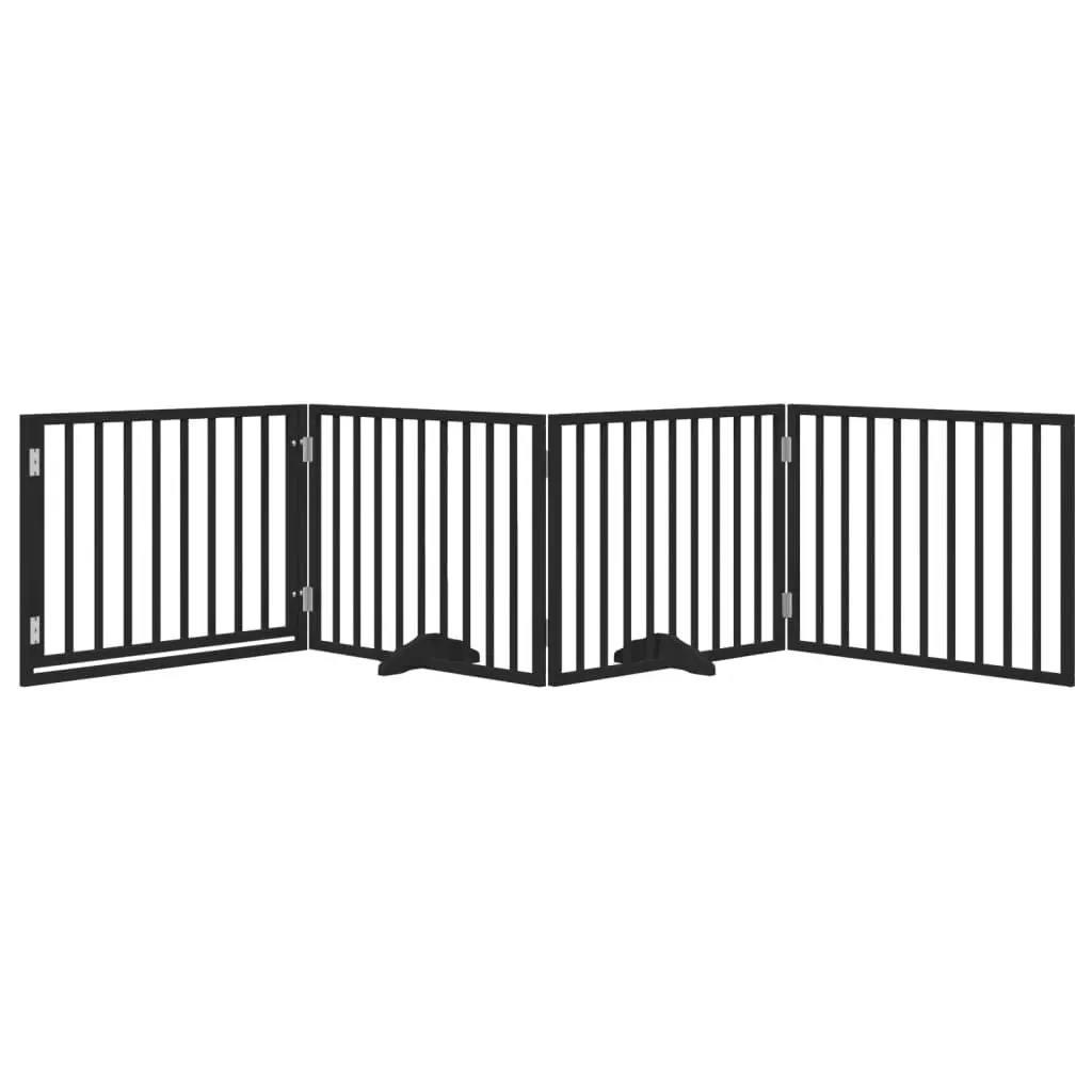 Pet Barrier Foldable 4 Panel Dog Gate with Door Black Poplar Wood