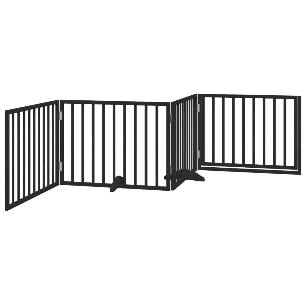 Pet Barrier Foldable 4 Panel Dog Gate with Door Black Poplar Wood
