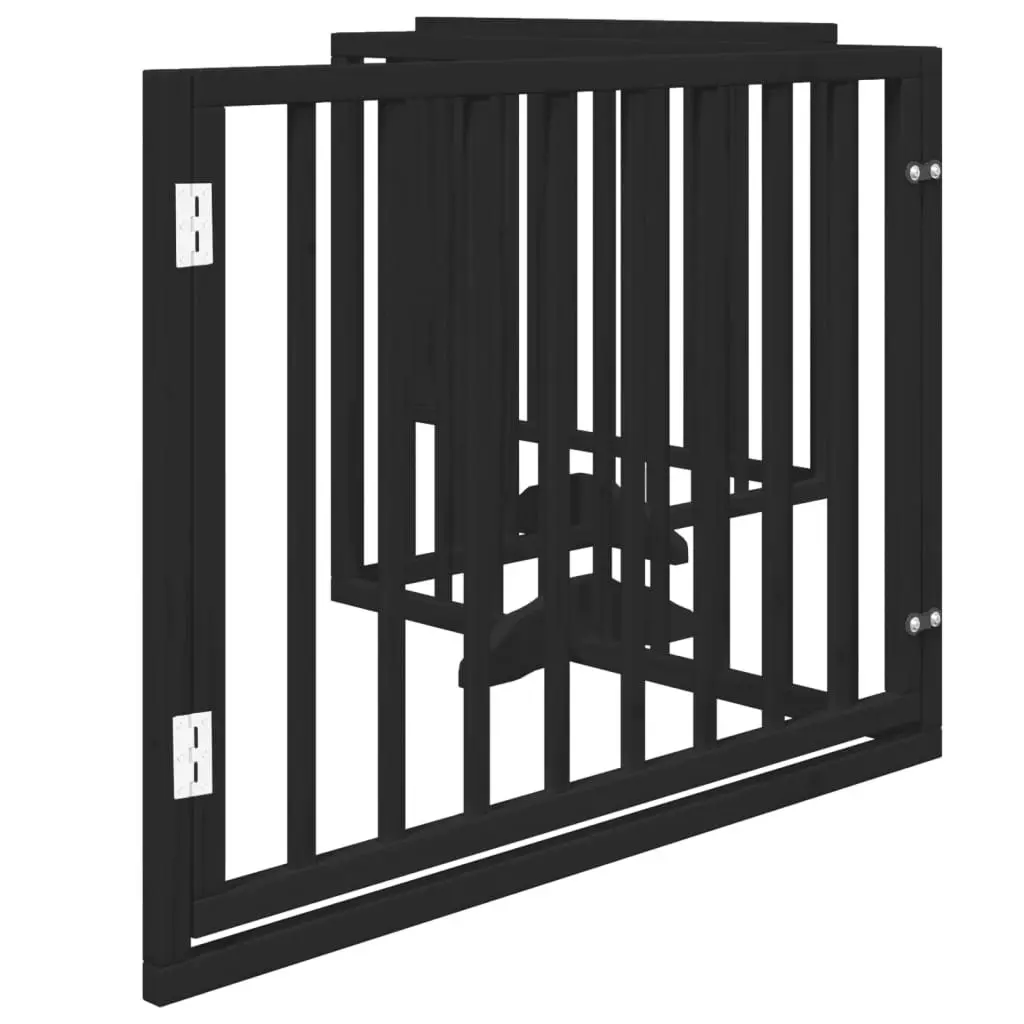 Pet Barrier Foldable 4 Panel Dog Gate with Door Black Poplar Wood