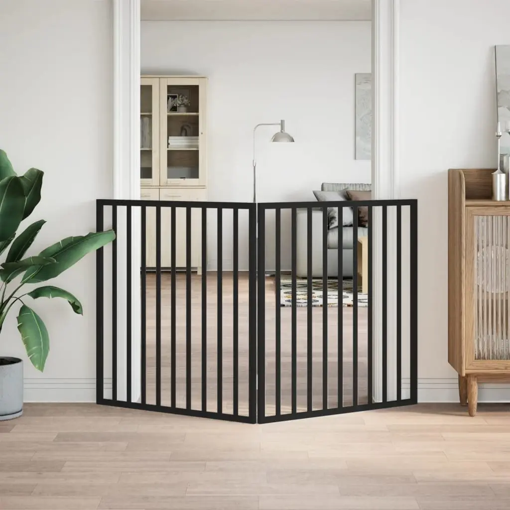 Dog Gate Foldable 2 Panels Black 160cm Poplar Wood Pet Safety Barrier
