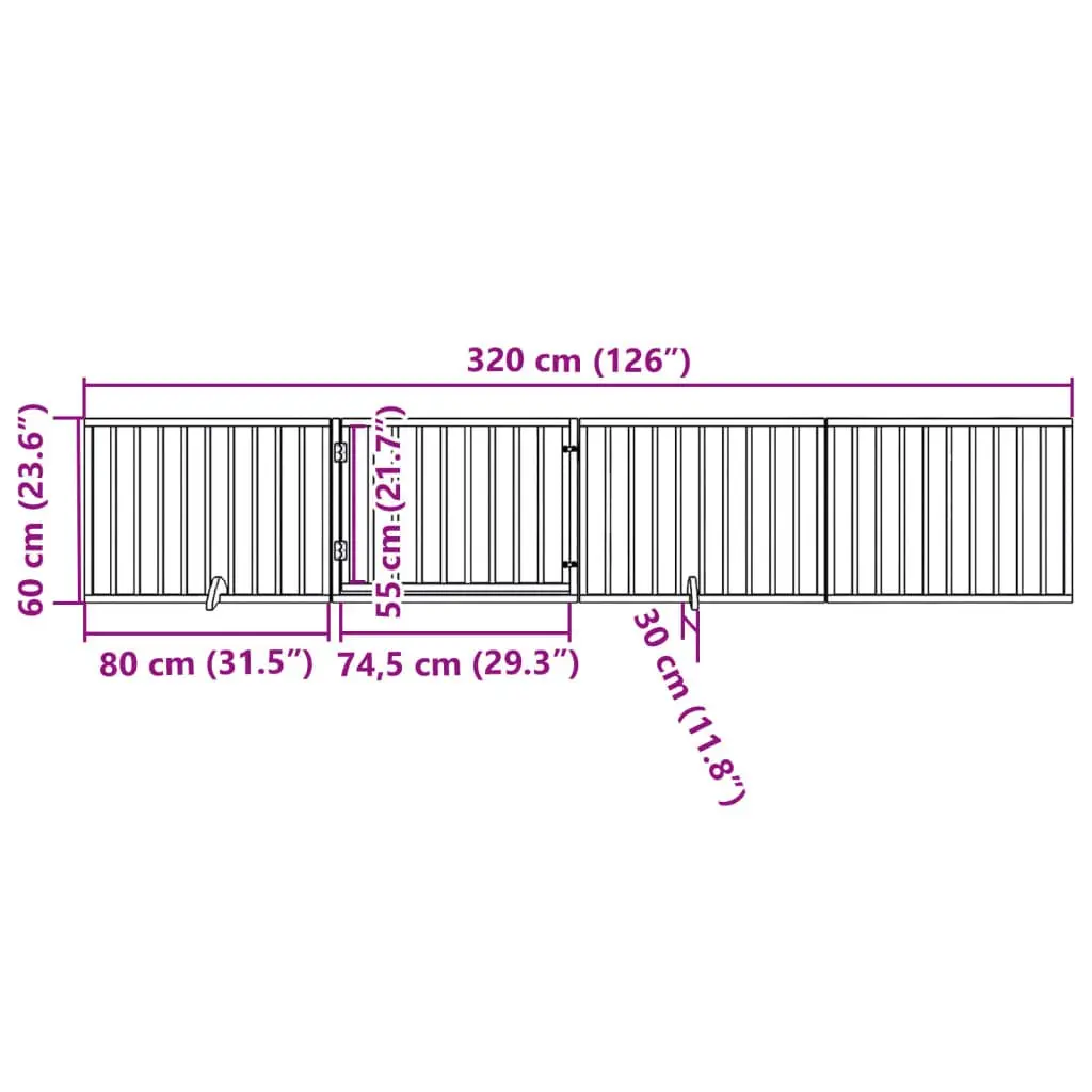 Dog Gate Foldable 4 Panels with Door Brown Poplar Wood Pet Safety Barrier