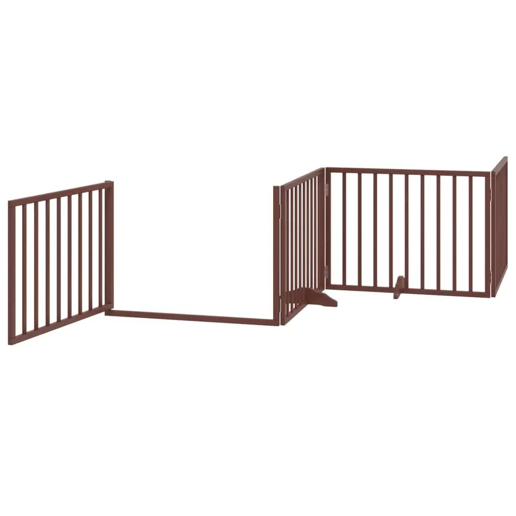 Dog Gate Foldable 4 Panels with Door Brown Poplar Wood Pet Safety Barrier