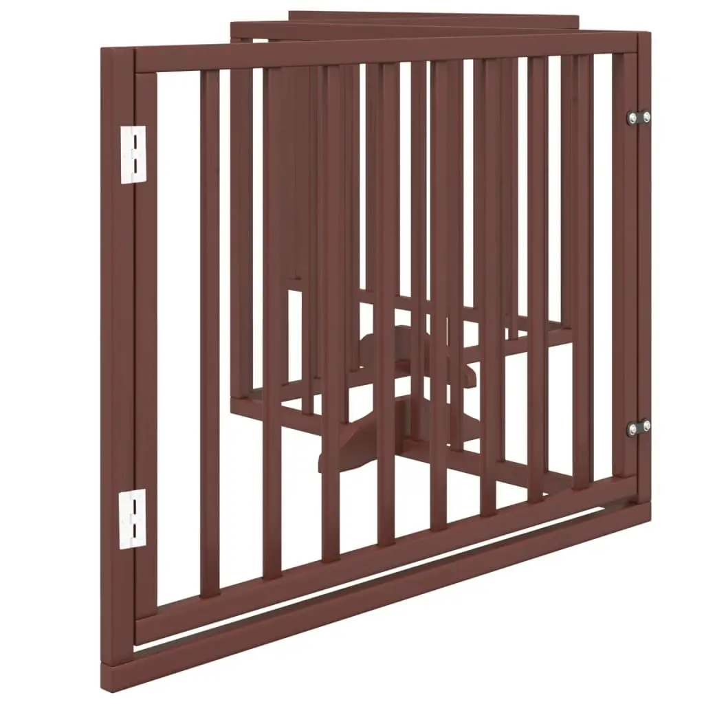 Dog Gate Foldable 4 Panels with Door Brown Poplar Wood Pet Safety Barrier