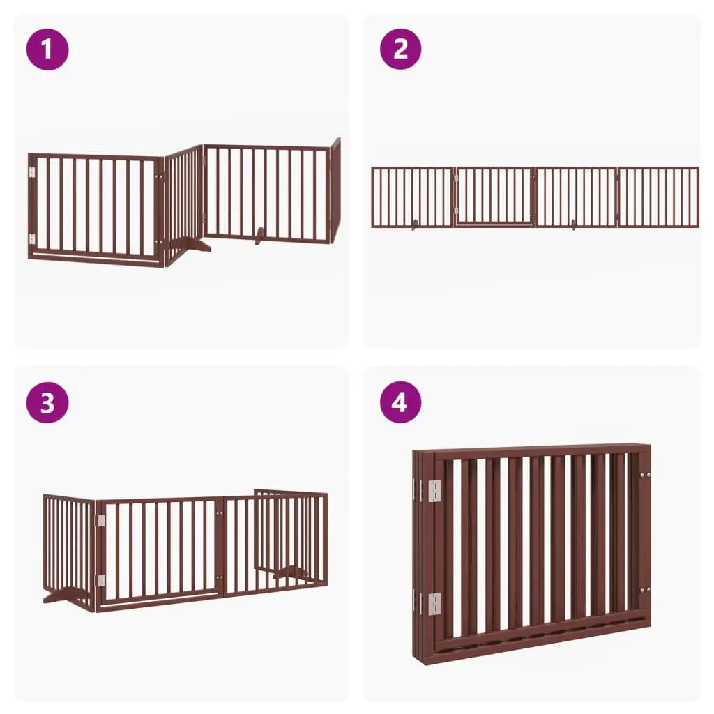 Dog Gate Foldable 4 Panels with Door Brown Poplar Wood Pet Safety Barrier