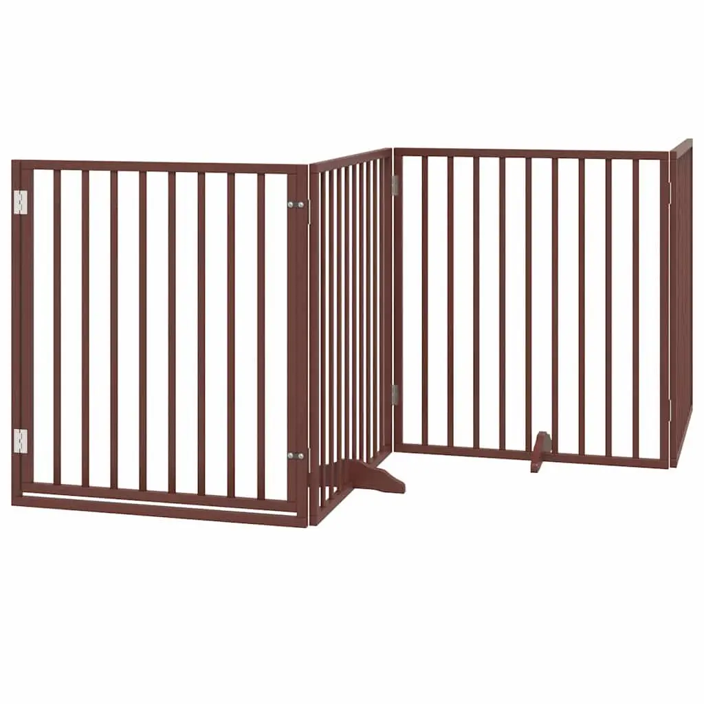 Dog Gate Foldable 4 Panels Brown 320cm Poplar Wood Pet Safety Barrier