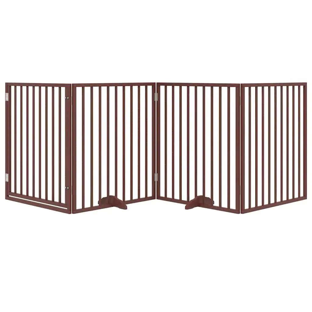 Dog Gate Foldable 4 Panels Brown 320cm Poplar Wood Pet Safety Barrier