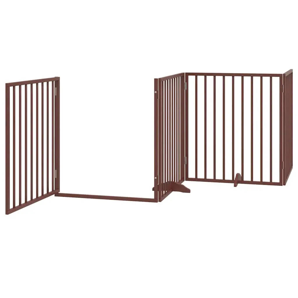 Dog Gate Foldable 4 Panels Brown 320cm Poplar Wood Pet Safety Barrier