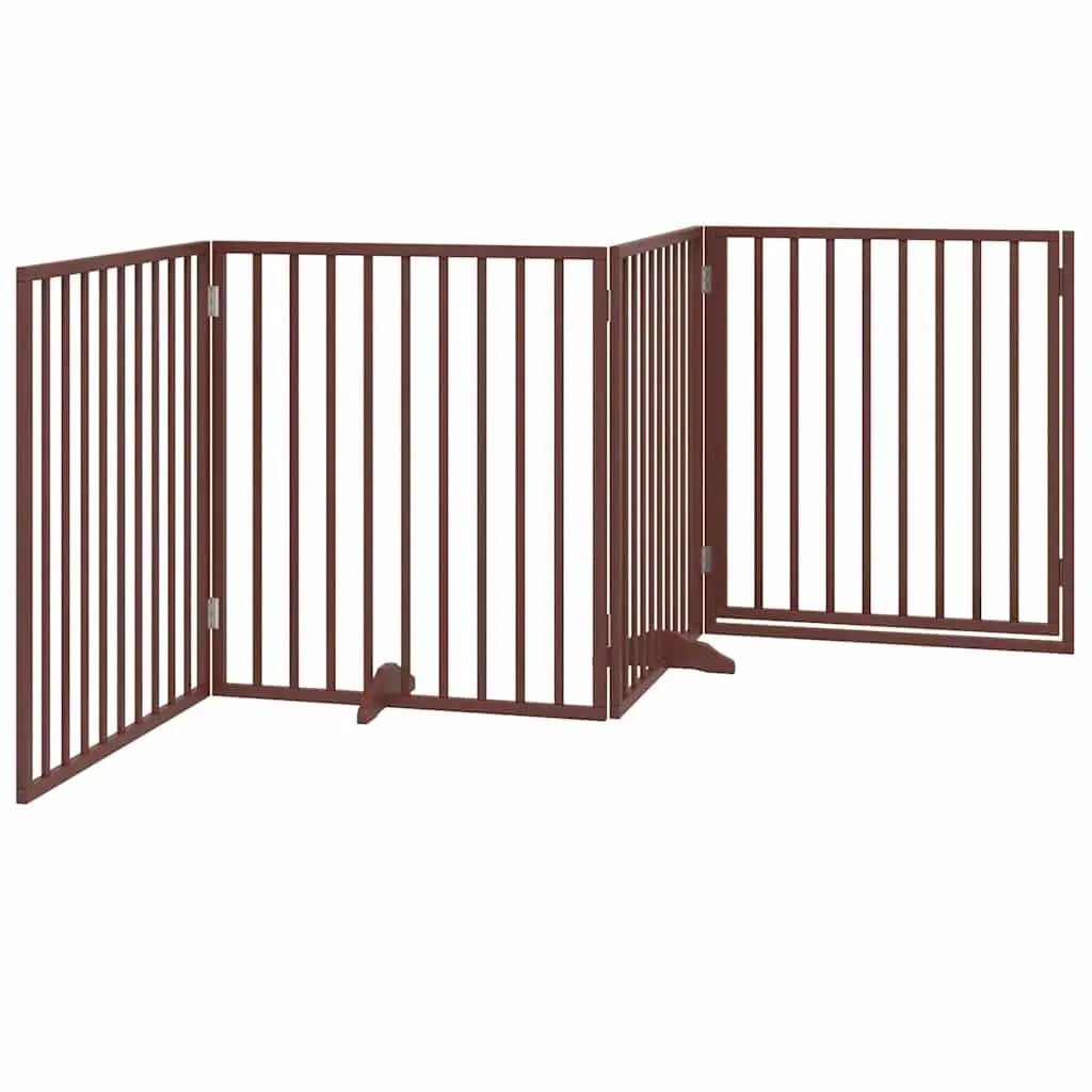 Dog Gate Foldable 4 Panels Brown 320cm Poplar Wood Pet Safety Barrier