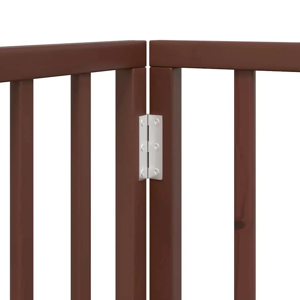 Dog Gate Foldable 4 Panels Brown 320cm Poplar Wood Pet Safety Barrier