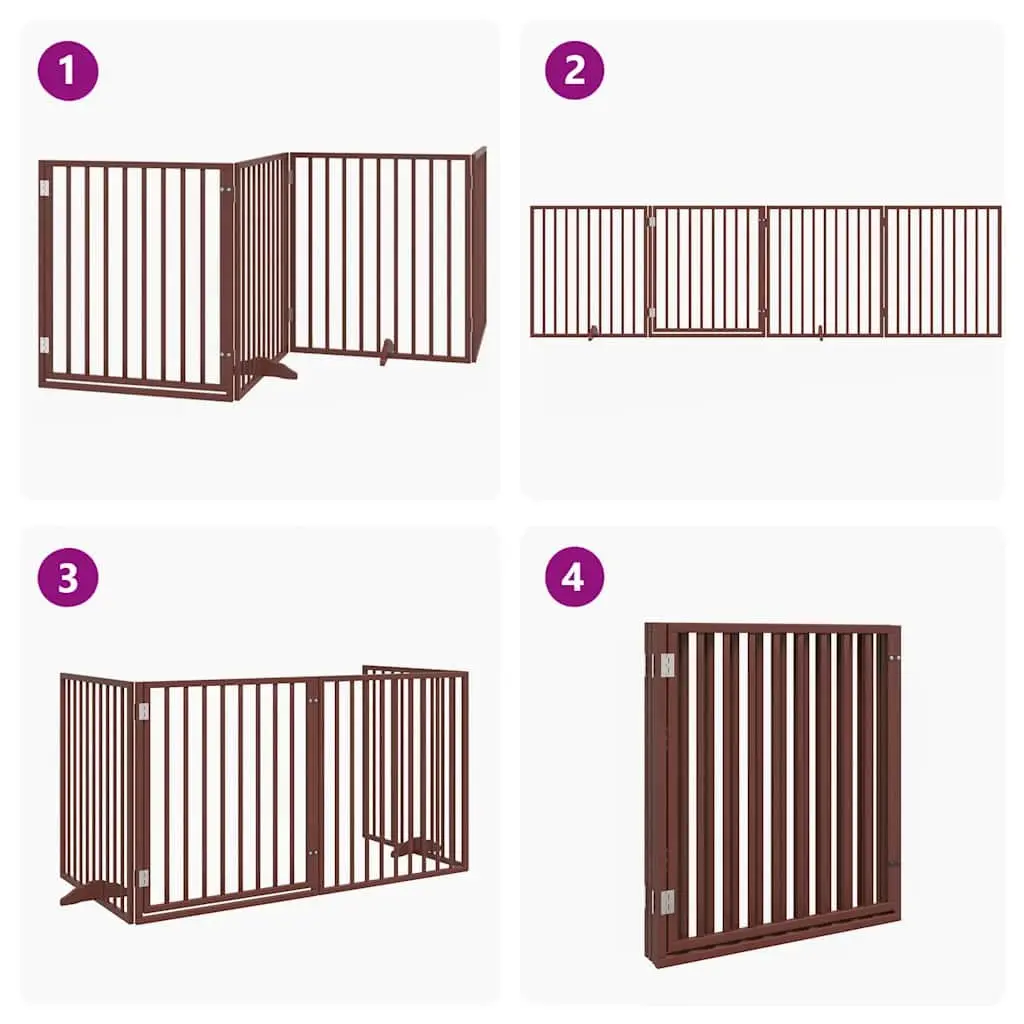 Dog Gate Foldable 4 Panels Brown 320cm Poplar Wood Pet Safety Barrier