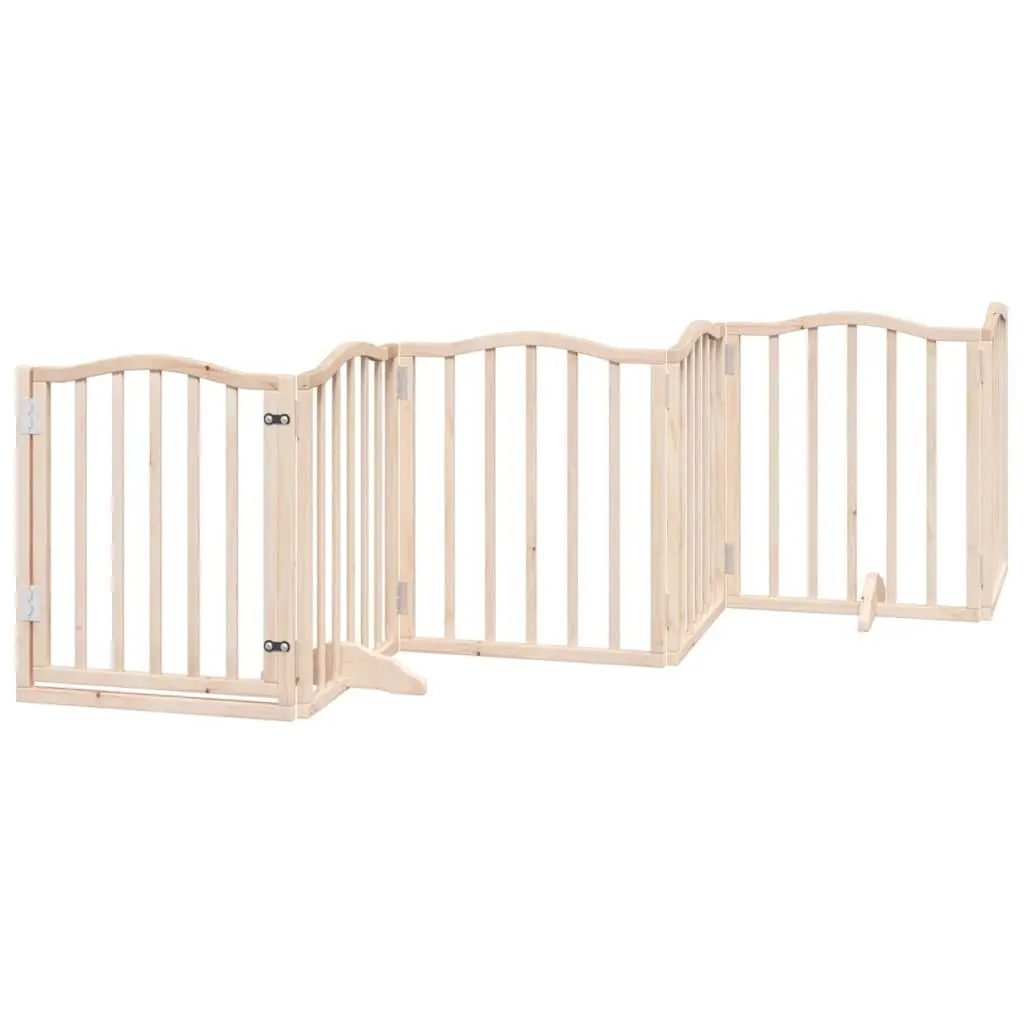 Dog Gate Foldable 6 Panels 300cm Poplar Wood Pet Safety Barrier with Door Lock
