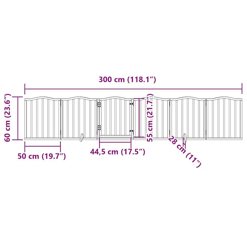 Dog Gate Foldable 6 Panels 300cm Poplar Wood Pet Safety Barrier with Door Lock