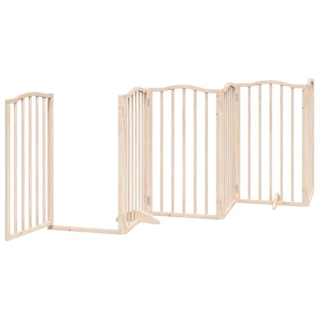 Dog Gate Foldable 6 Panel Pet Safety Barrier Poplar Wood Enclosure with Door