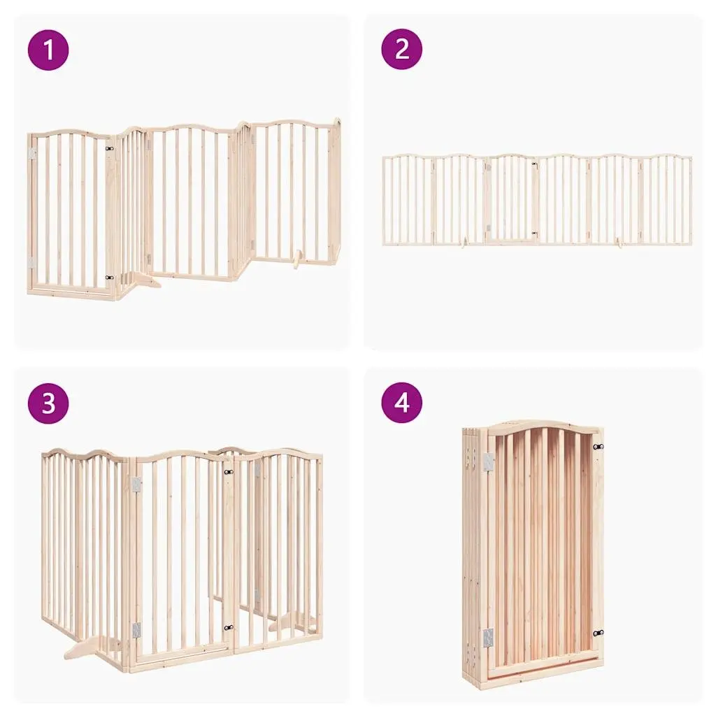 Dog Gate Foldable 6 Panel Pet Safety Barrier Poplar Wood Enclosure with Door