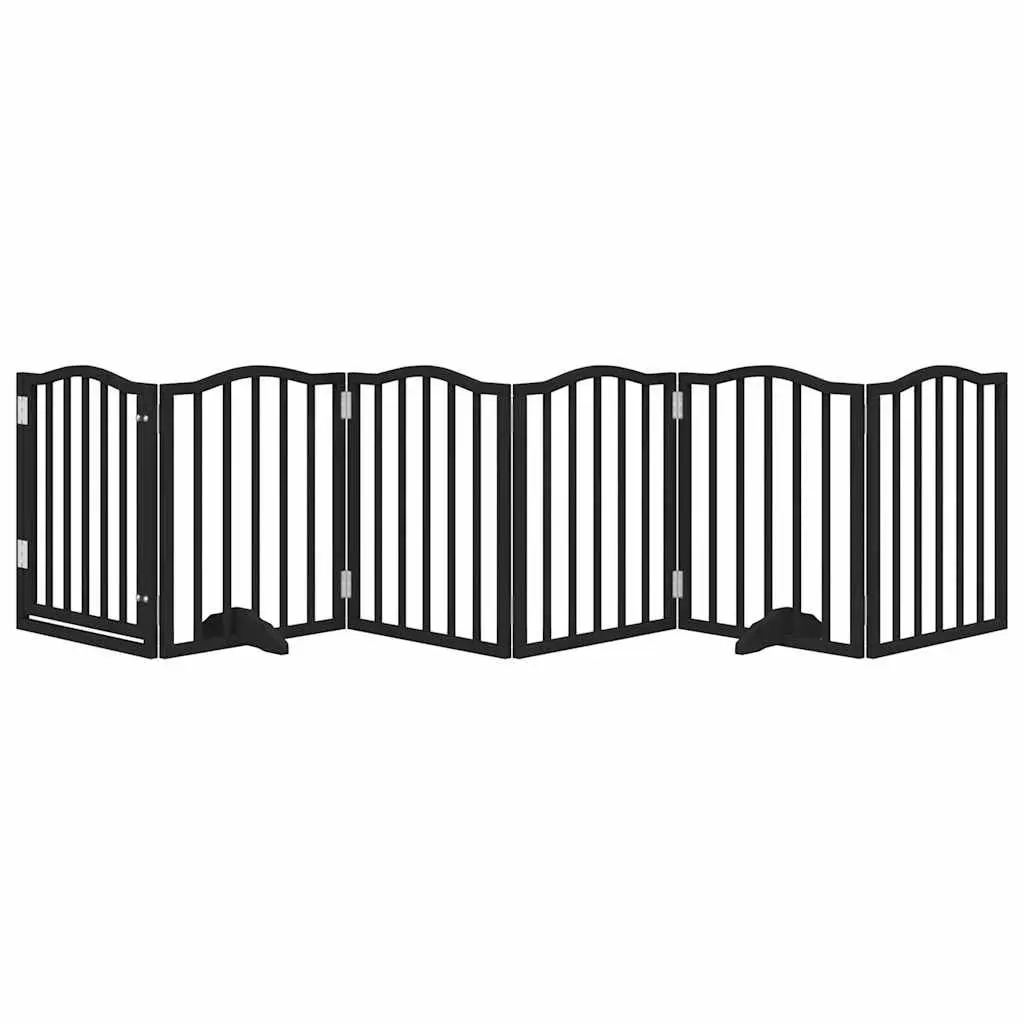 Foldable Dog Gate 6 Panel Black 300cm Poplar Wood Safety Barrier with Door