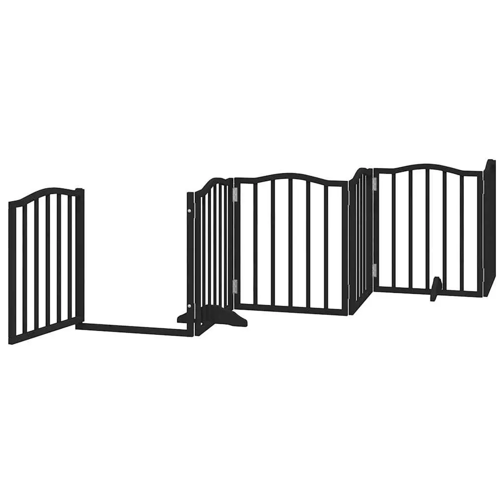 Foldable Dog Gate 6 Panel Black 300cm Poplar Wood Safety Barrier with Door