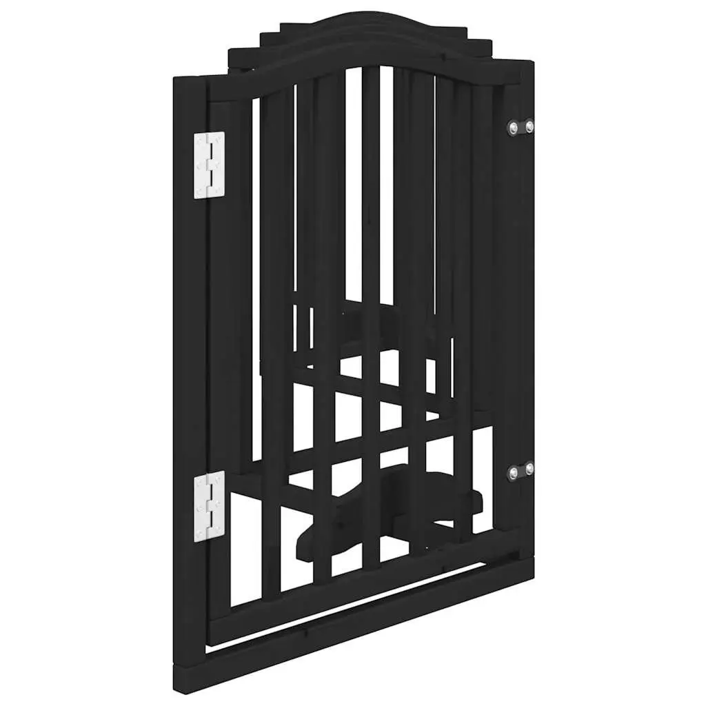 Foldable Dog Gate 6 Panel Black 300cm Poplar Wood Safety Barrier with Door