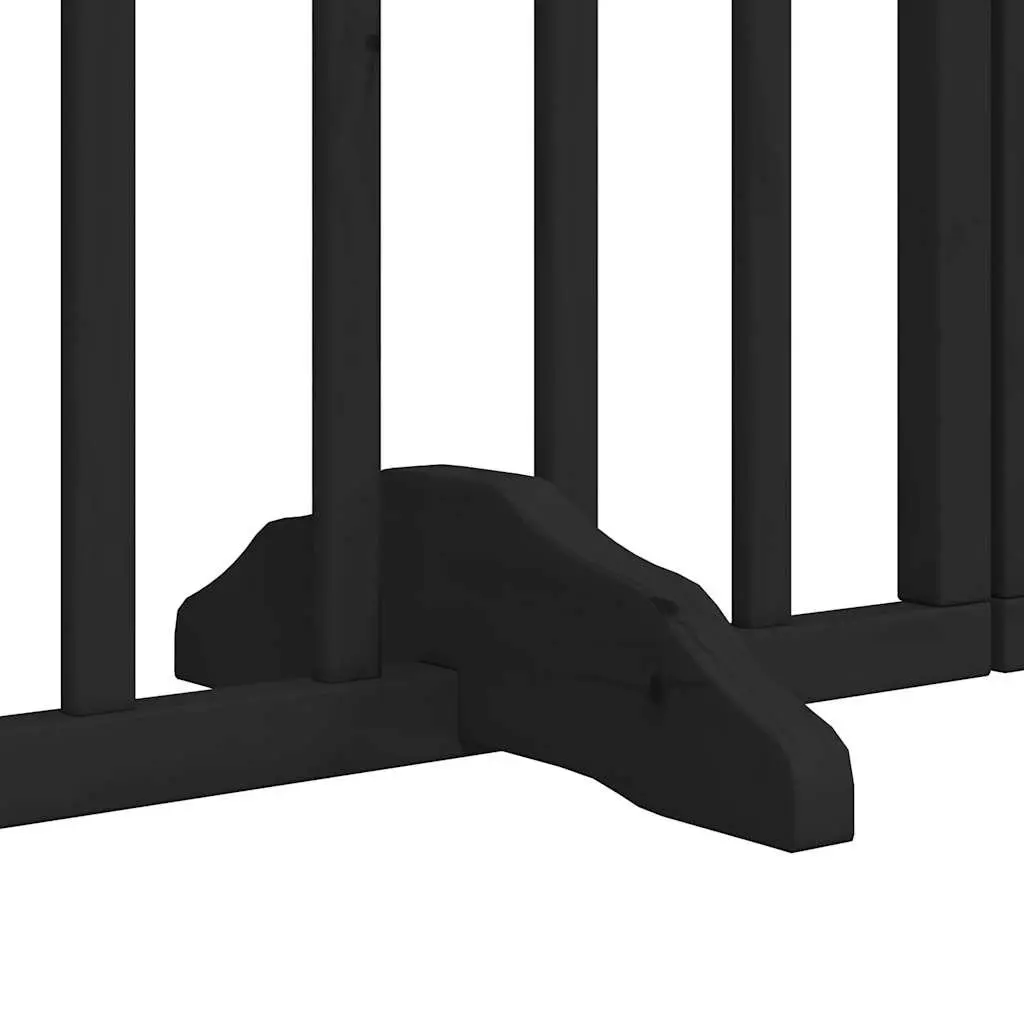 Foldable Dog Gate 6 Panel Black 300cm Poplar Wood Safety Barrier with Door