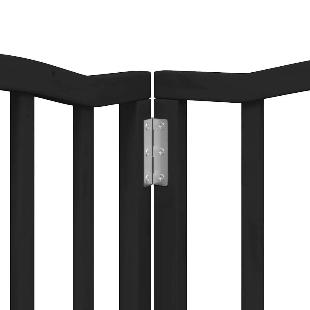 Foldable Dog Gate 6 Panel Black 300cm Poplar Wood Safety Barrier with Door