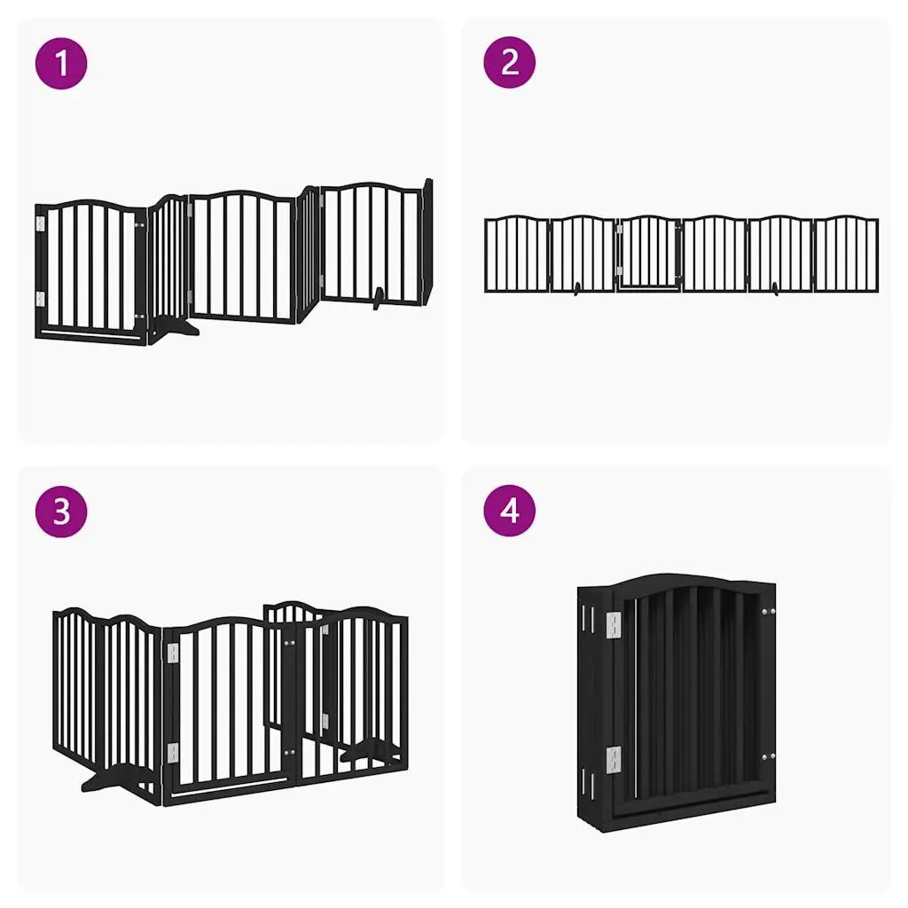 Foldable Dog Gate 6 Panel Black 300cm Poplar Wood Safety Barrier with Door