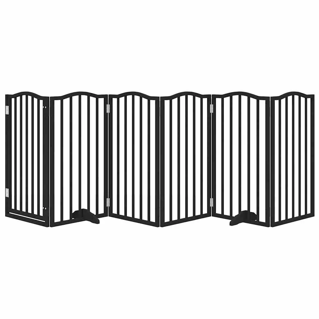 Dog Gate Foldable 6 Panels Black 300cm Pet Safety Barrier Poplar Wood Playpen