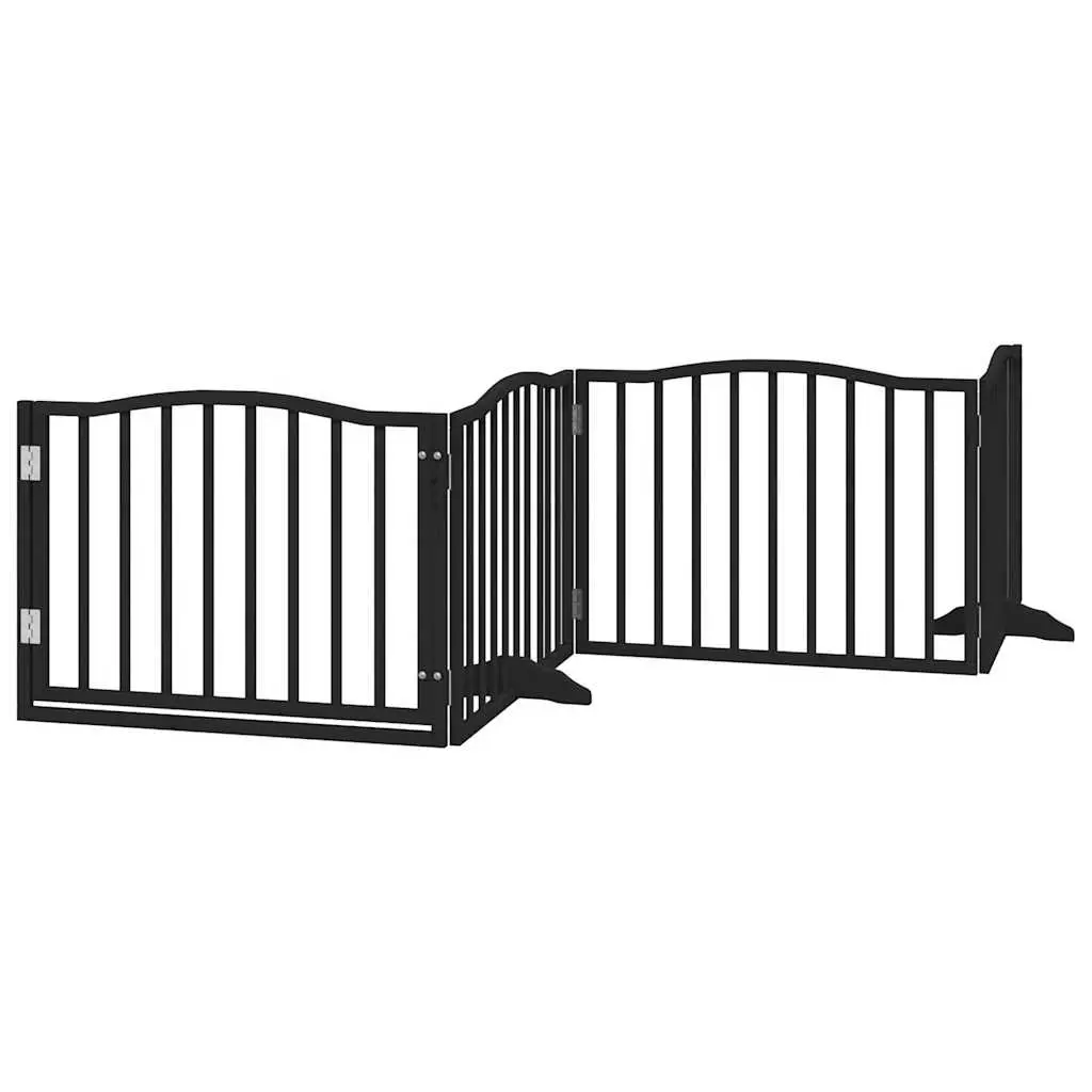 Pet Safety Barrier Foldable Dog Gate 4 Panels Black Poplar Wood 320cm