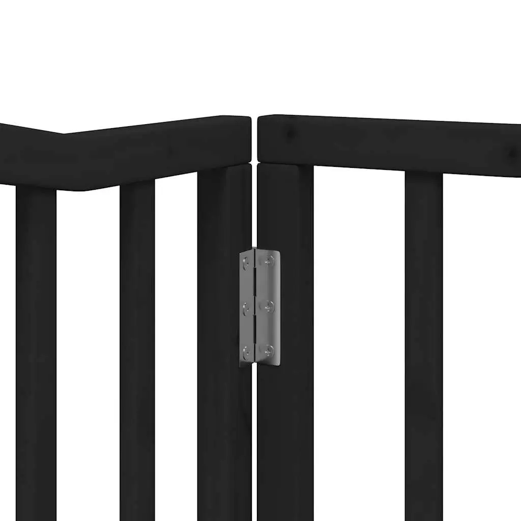 Pet Safety Barrier Foldable Dog Gate 4 Panels Black Poplar Wood 320cm