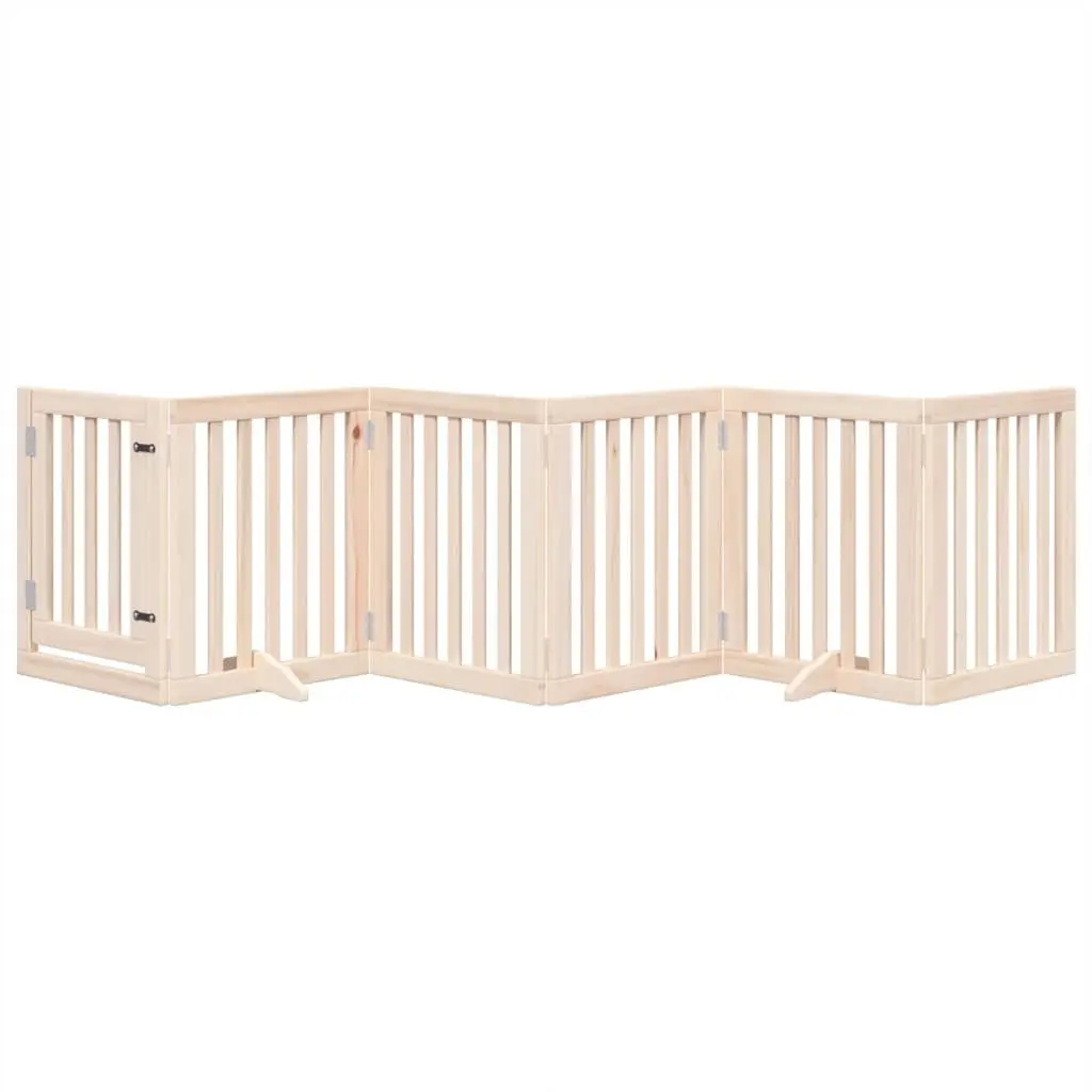 Dog Gate Foldable 6 Panels Poplar Wood Brown 300cm