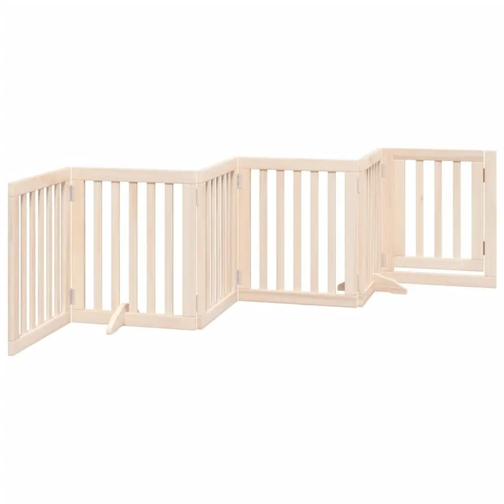 Dog Gate Foldable 6 Panels Poplar Wood Brown 300cm