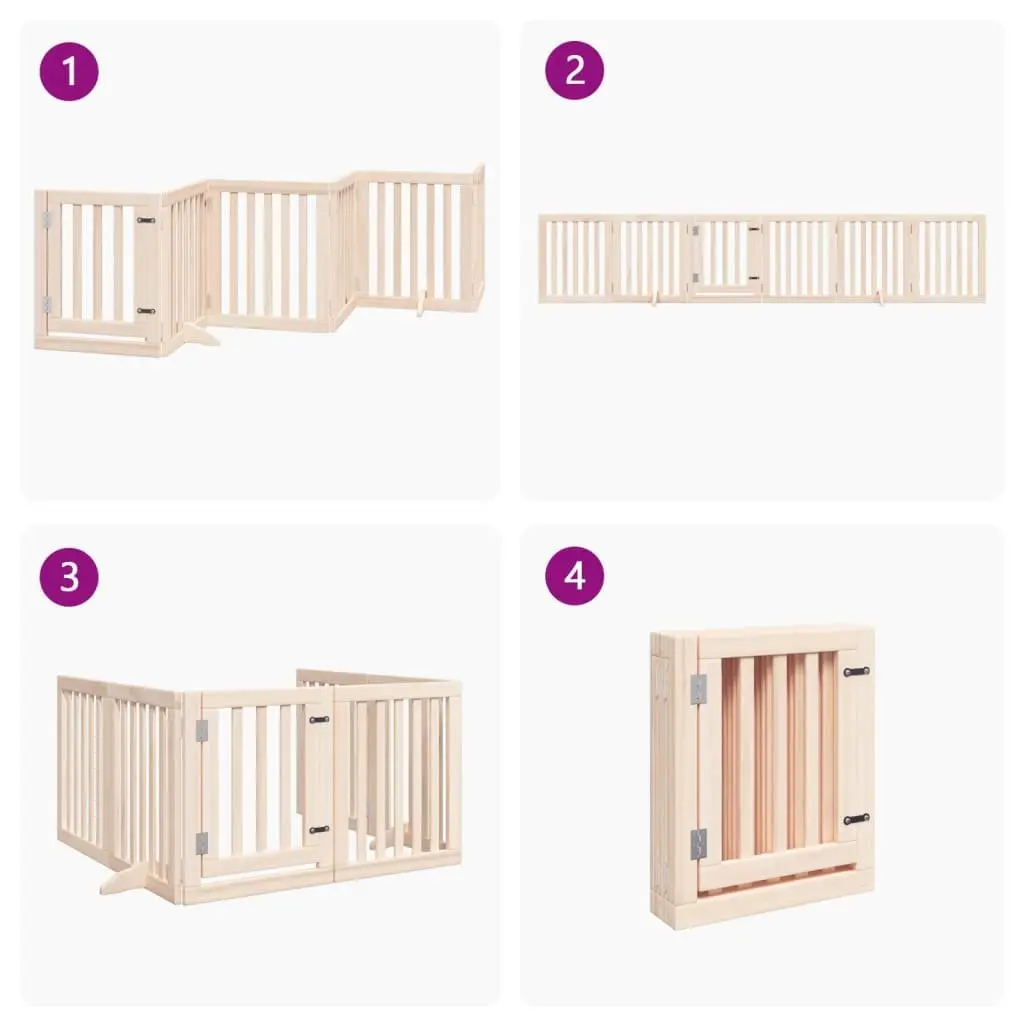 Dog Gate Foldable 6 Panels Poplar Wood Brown 300cm