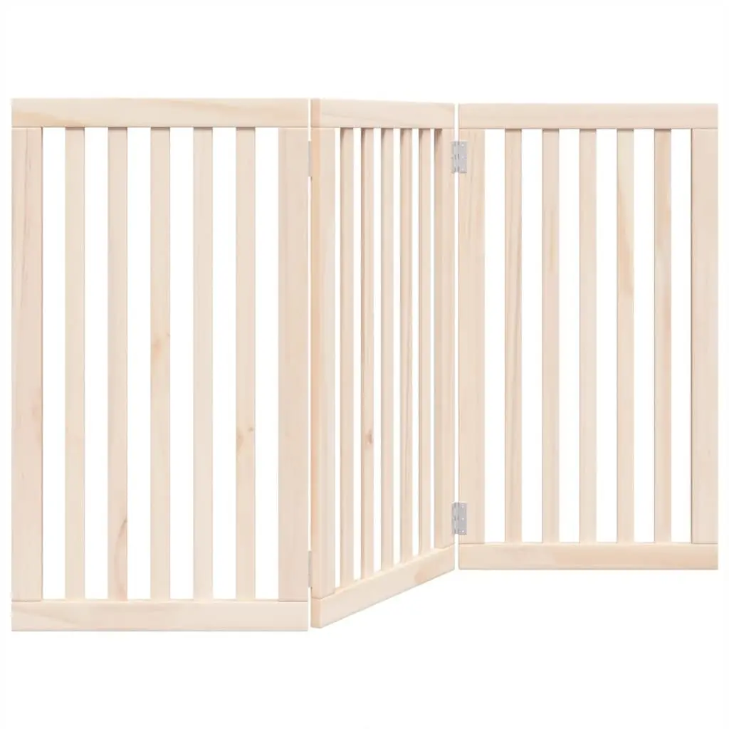 Foldable Dog Gate 3 Panel 150 cm Brown Poplar Wood Pet Barrier
