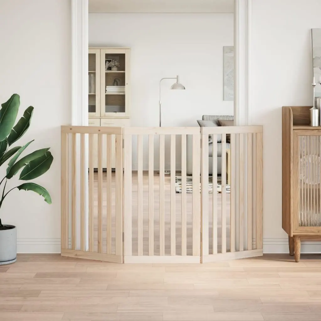 Foldable Dog Gate 3 Panel 150 cm Brown Poplar Wood Pet Barrier