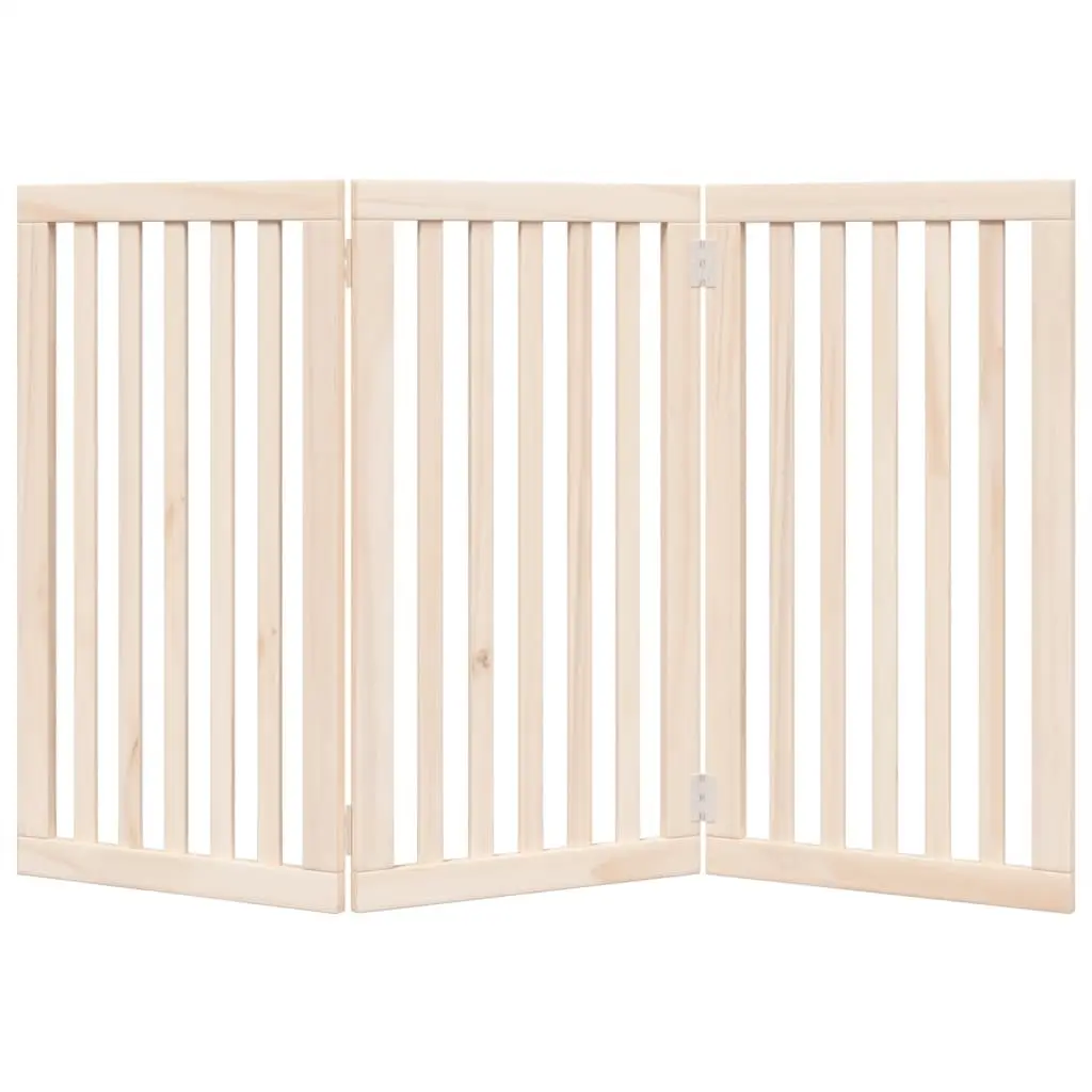Foldable Dog Gate 3 Panel 150 cm Brown Poplar Wood Pet Barrier
